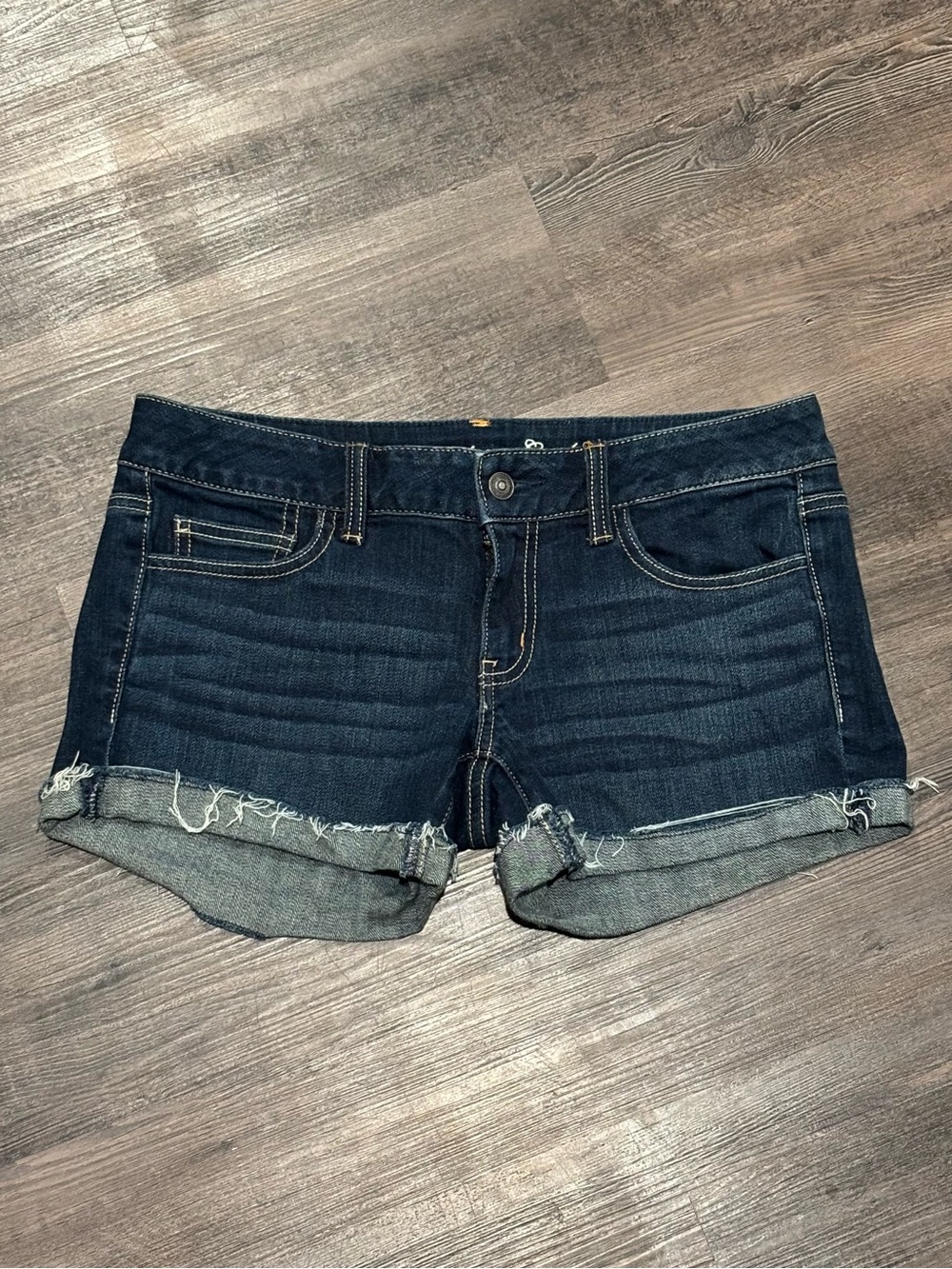 American Eagle Outfitters Dark Blue Rolled Cuff Denim Shorts